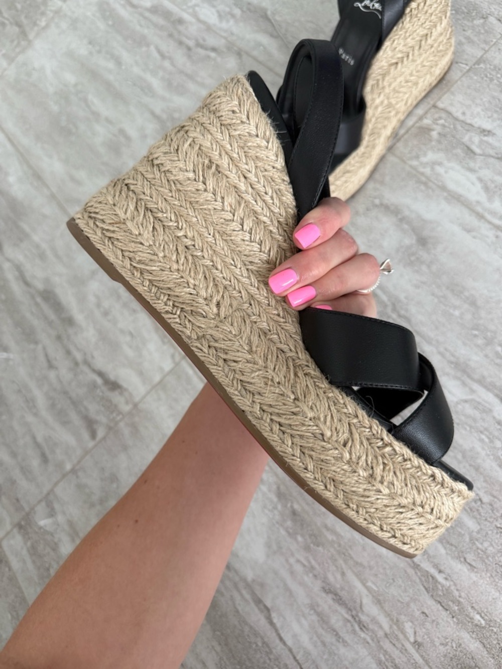 Christian Louboutin Black Leather Espadrille Wedge Sandals - Picture 5 of 13